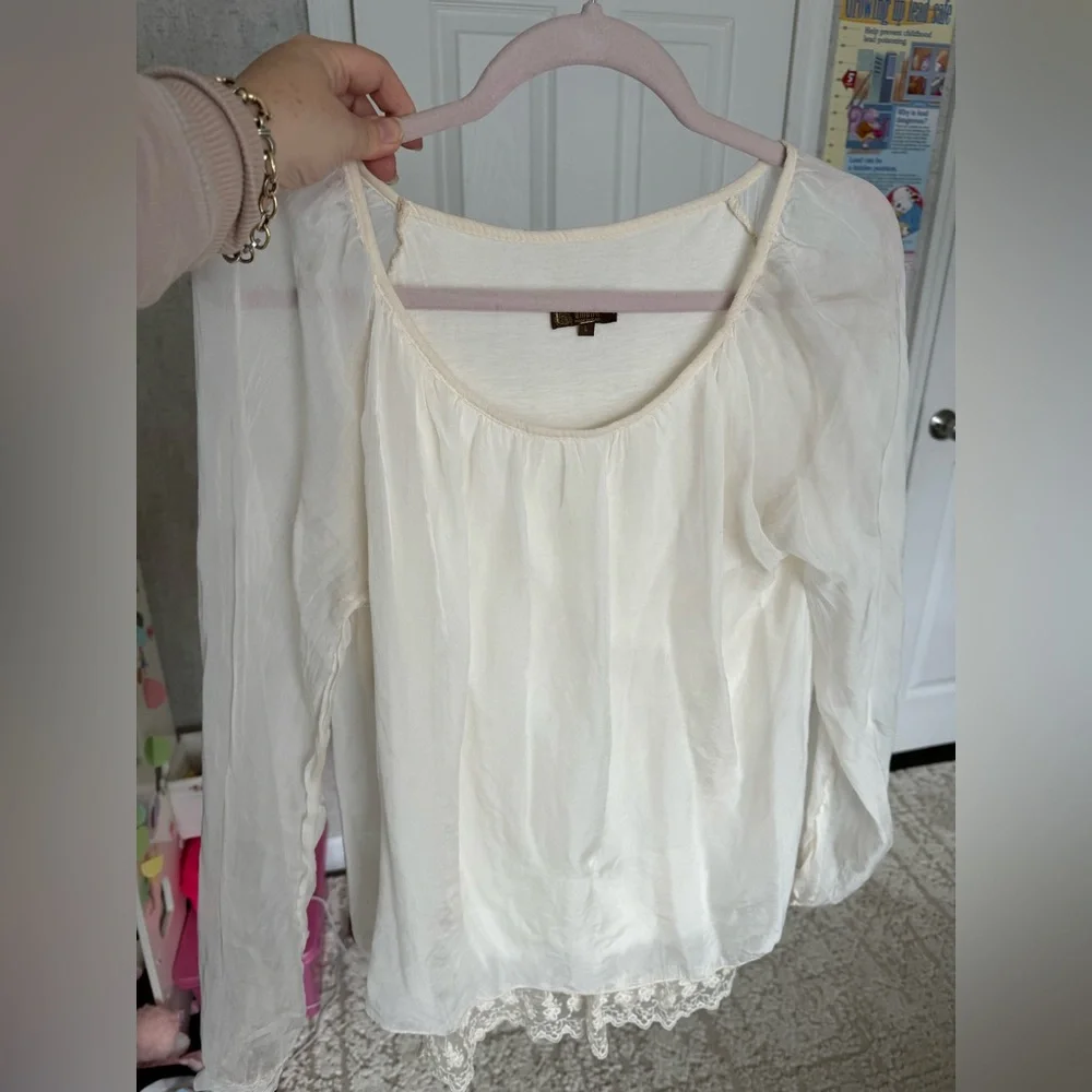 NWOT AMANTI 100% Silk Ivory white blouse large - Picture 5 of 8